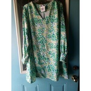 Gina Floral A Line Dress Green Long Sleeve Medium Pullover Long Sleeve